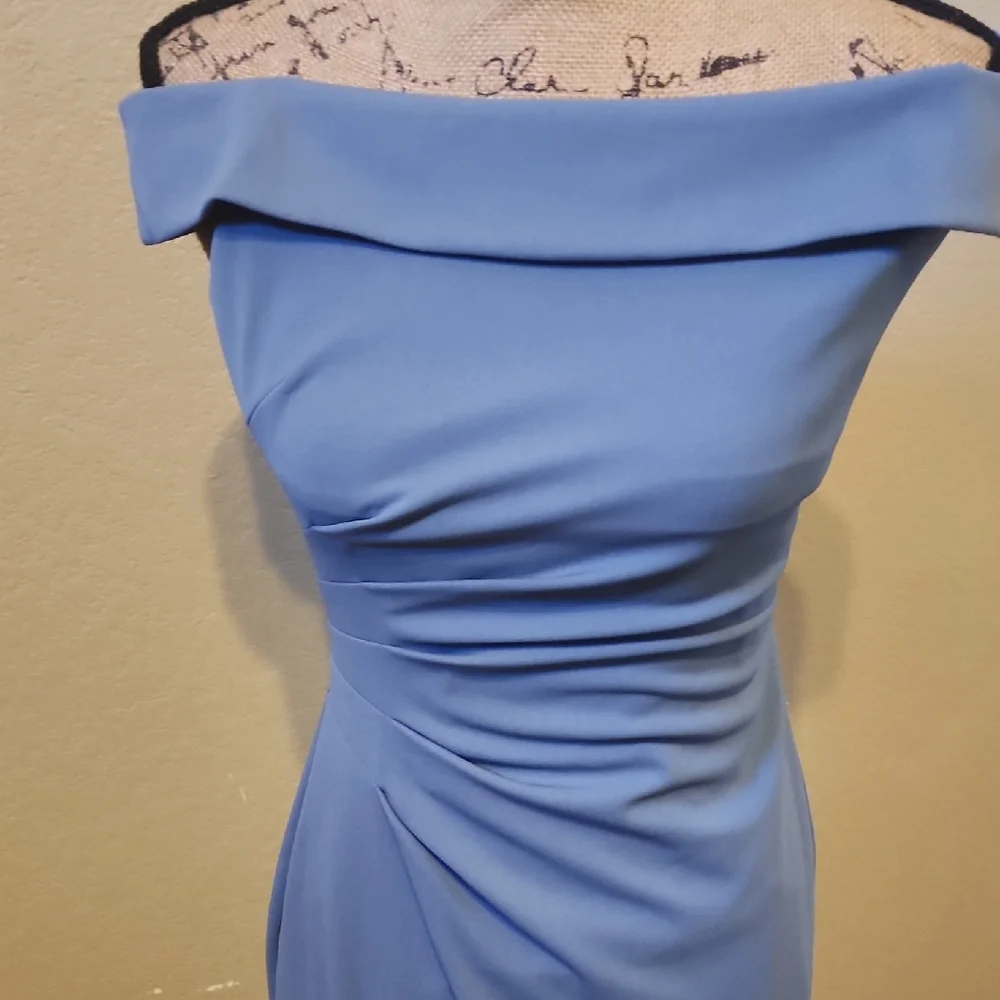 Off-Shoulder Dusty Blue Formal Wedding Gown - Picture 2 of 10